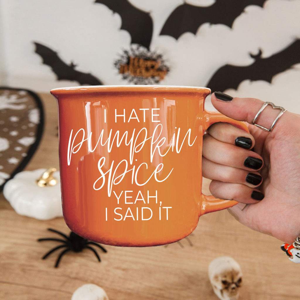 orange fall mug near window with rainy day view
funny coffee mug for chilly fall mornings
seasonal orange mug paired with baked fall treats
sarcastic fall mug in halloween coffee station