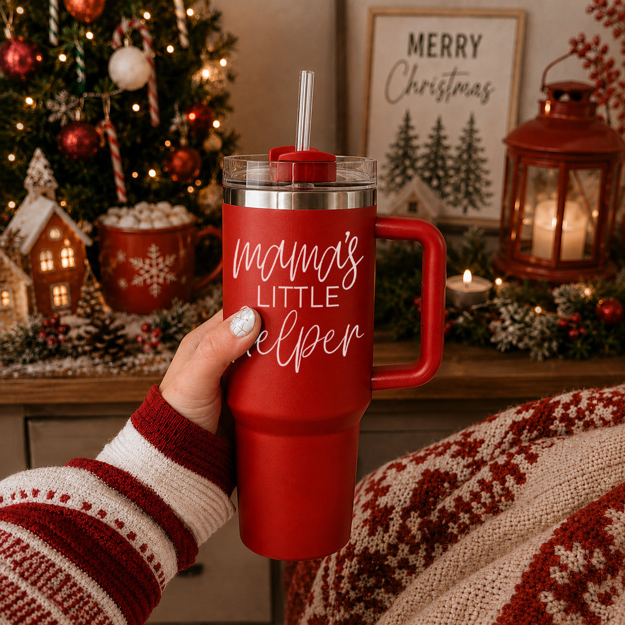 Double wall Christmas tumbler for moms - mamas little helper 40oz
Christmas mom tumbler with handle - mamas little helper 40oz holiday
Green Christmas mom tumbler 40oz - mamas little helper seasonal cup