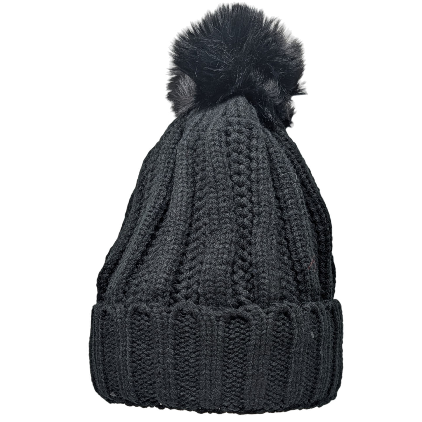 Knit Hat With Three Interchangeable Poms - Black