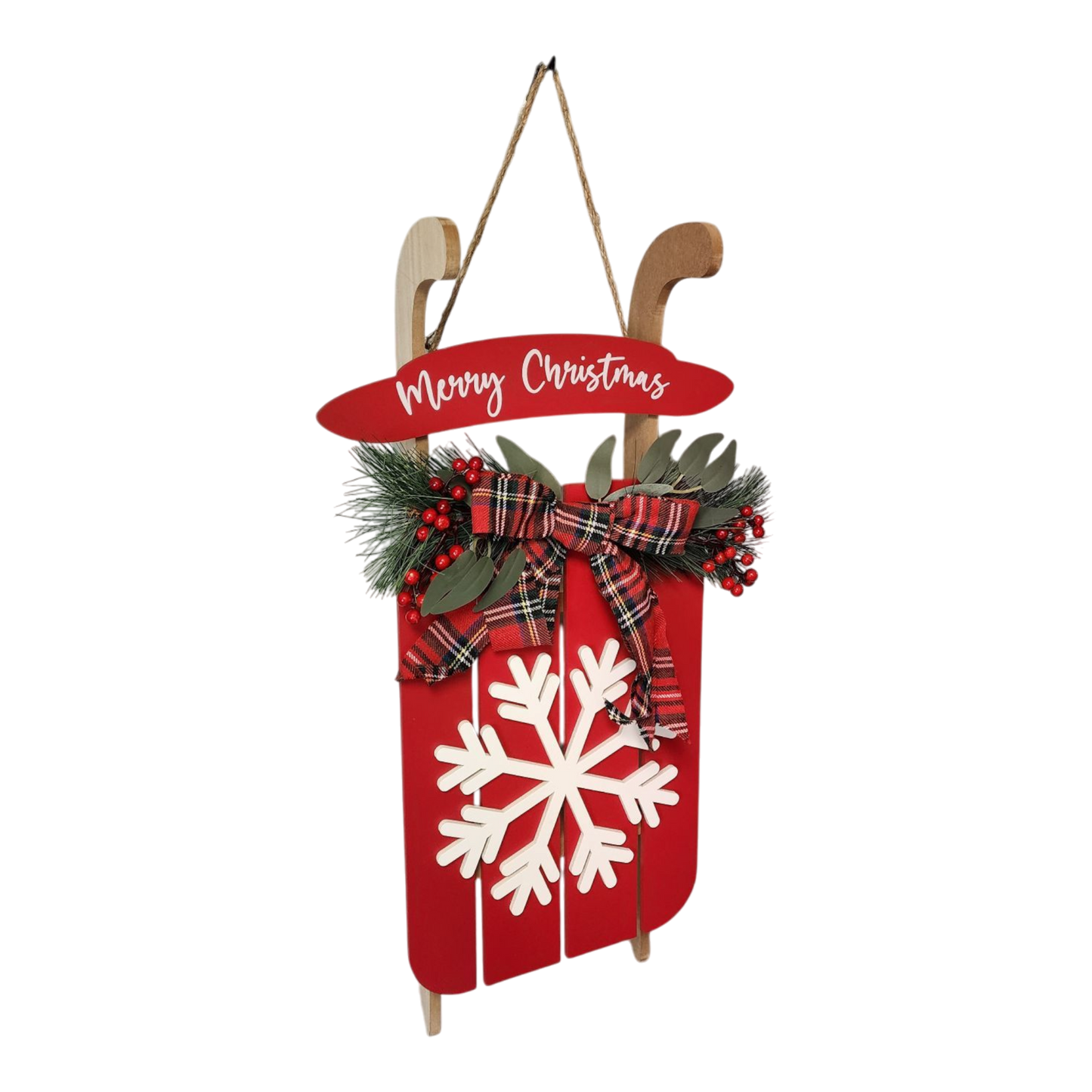 Wood Holiday Snowflake Sleigh - 24 Inch - Red