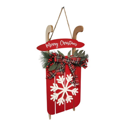 Wood Holiday Snowflake Sleigh - 24 Inch - Red