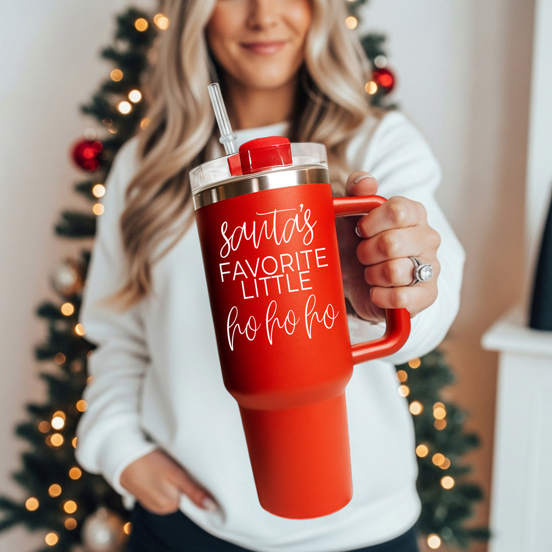 Red stainless steel Christmas tumbler 40oz 
Holiday gift tumbler red
Christmas tumbler with funny Santa quote Santas favorite little ho ho ho 40oz red
Holiday Christmas Mugs Funny Red