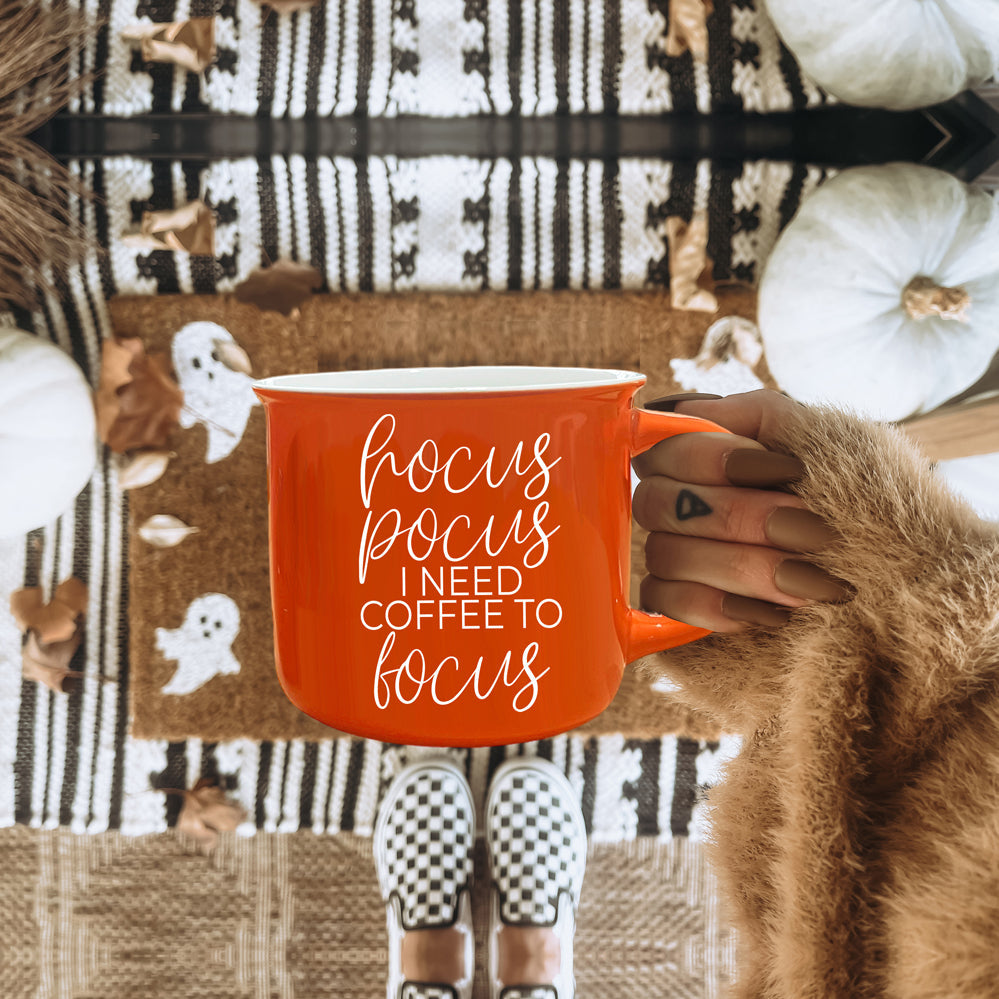 Orange ceramic coffee mugs with funny sayings