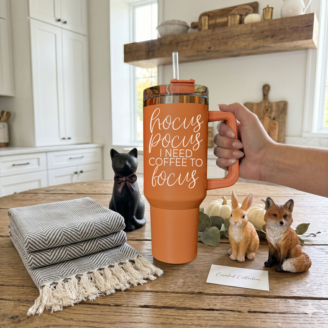 Cozy Halloween tumbler with coffee to focus message
Hocus pocus tumbler for coffee lovers
Spooky season tumbler with funny coffee quote
Halloween drink tumbler with witchy saying
Fall tumbler with hocus pocus and coffee design