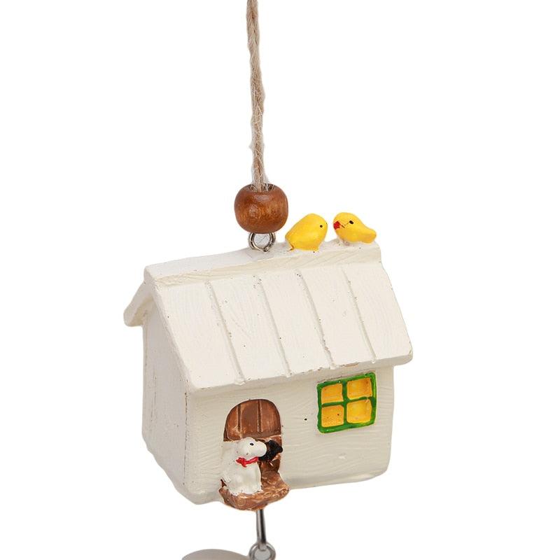 Home Garden Ornaments Bird House cage House Bamboo Outdoor Wooden Wind Chimes Painted Design With Birdhouse Crown Home Ornament Wind Chimes