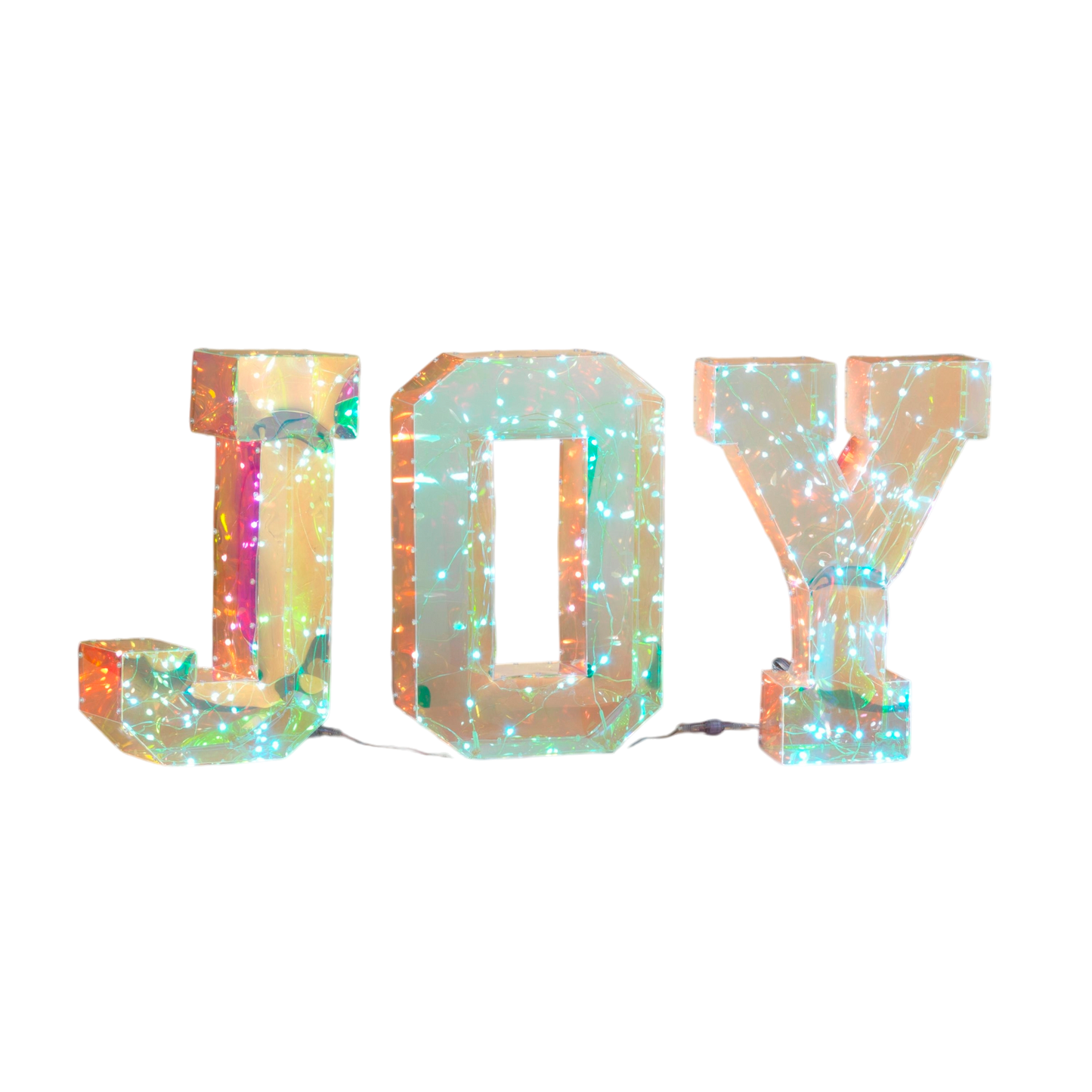 3-Pc Set of 18"H USB Electric RGB Lighted Holographic "JOY" Decoration w/ Remote Control