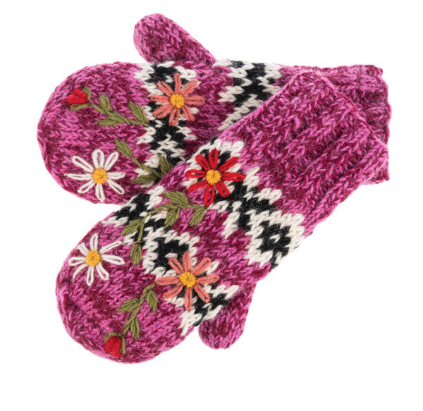 Cozy Embroidered Wool Mitten -