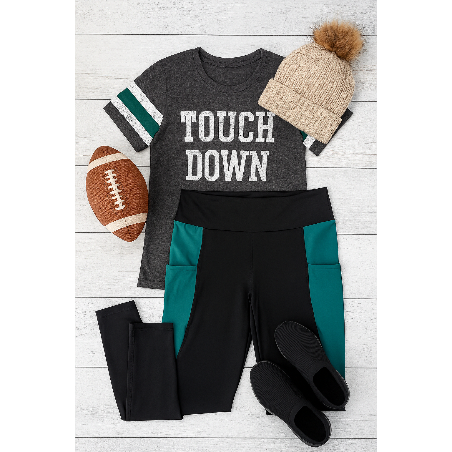 Julia Rose Gracie Green Panel Full Length Leggings women’s boutique leggings front view, Woman wearing Julia Rose Gracie leggings with green panel detail