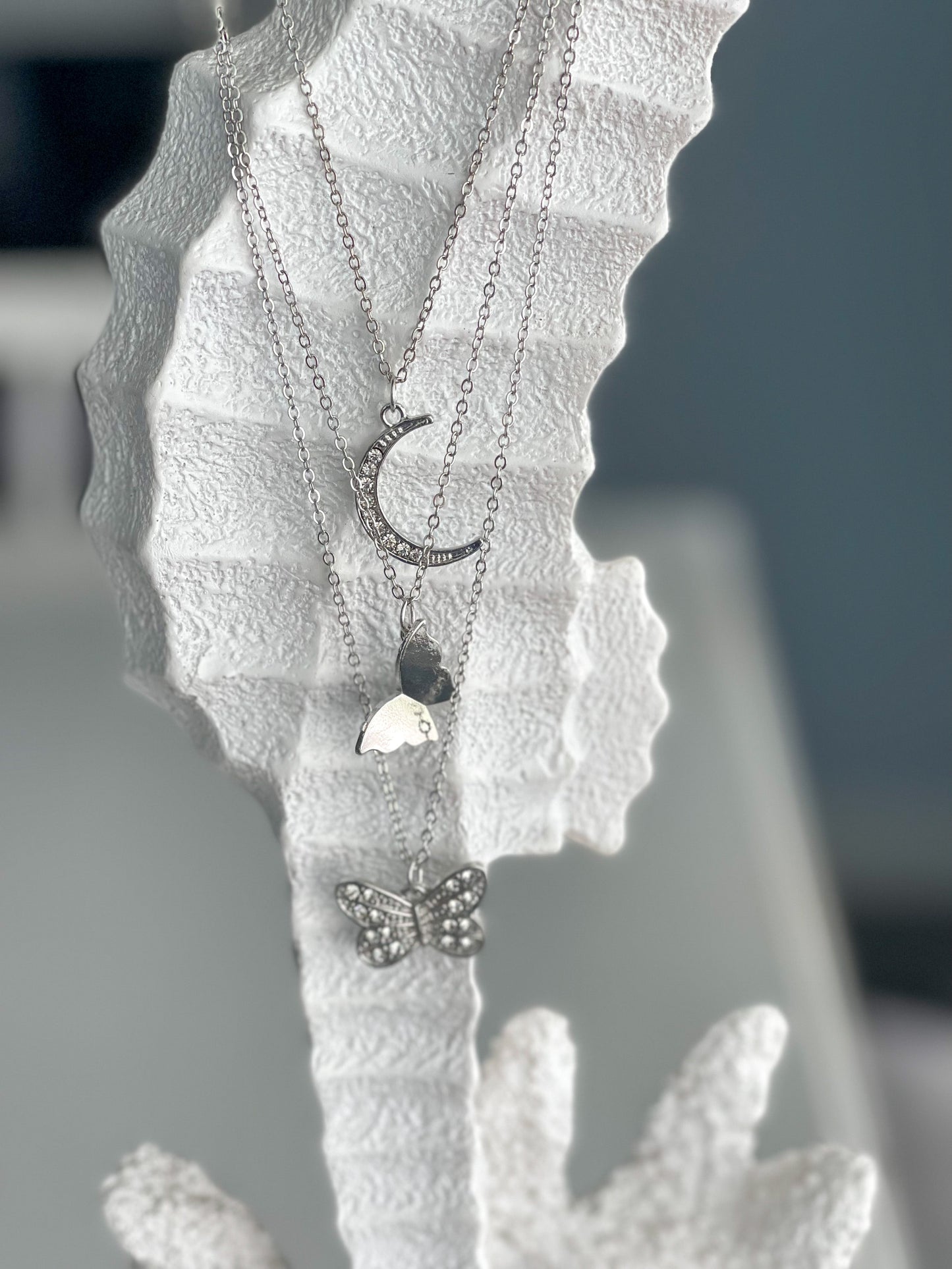 "Butterfly In The Sky" Layered Necklace Silver