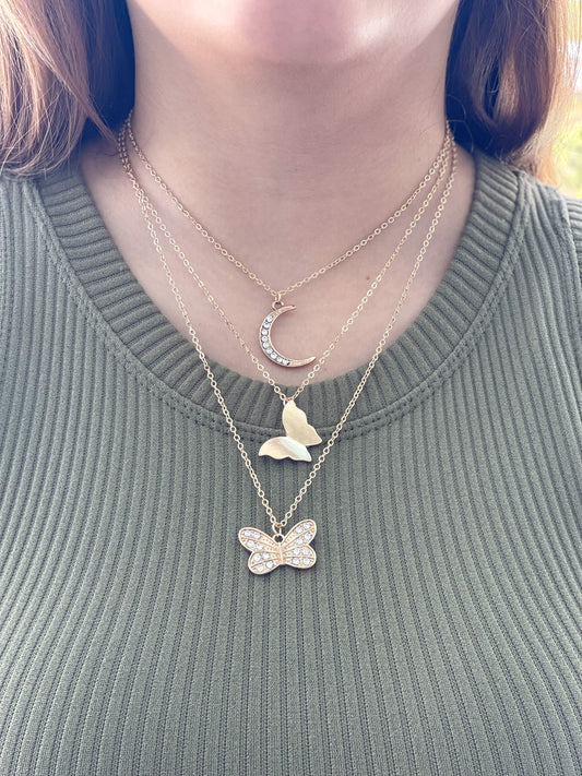 "Butterfly In The Sky" Layered Necklace Gold