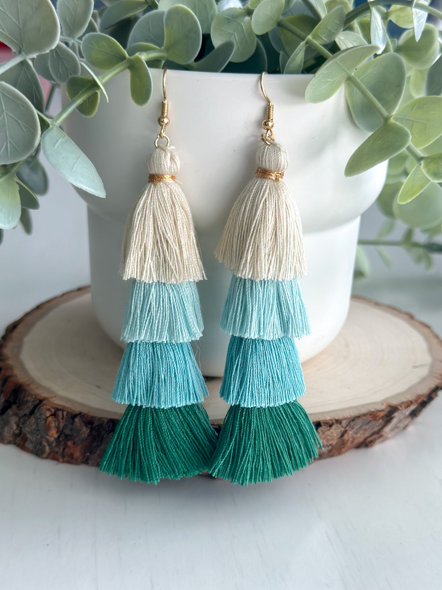 Free Fall Tassel Earrings "Greens"