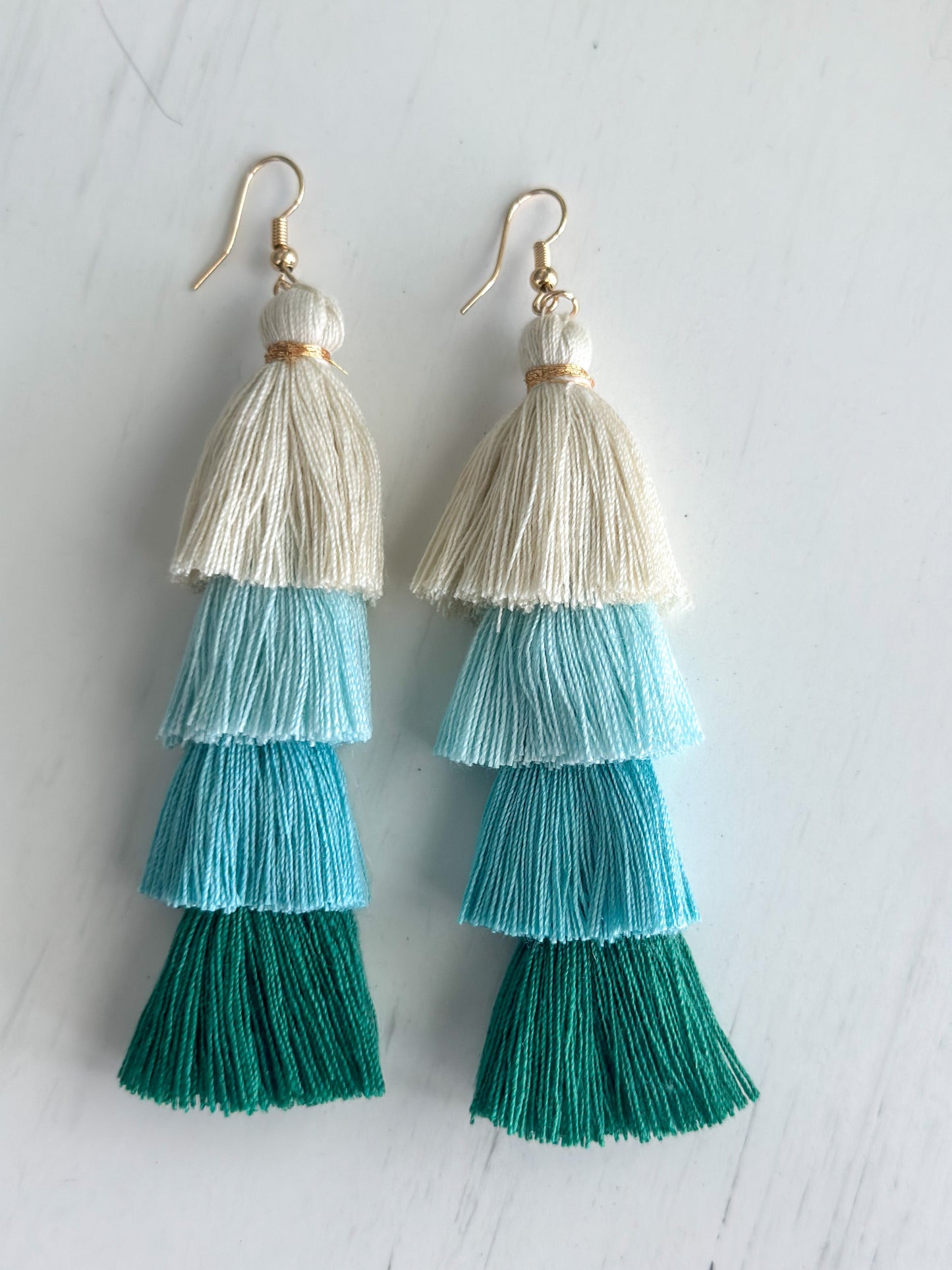 Free Fall Tassel Earrings "Greens"