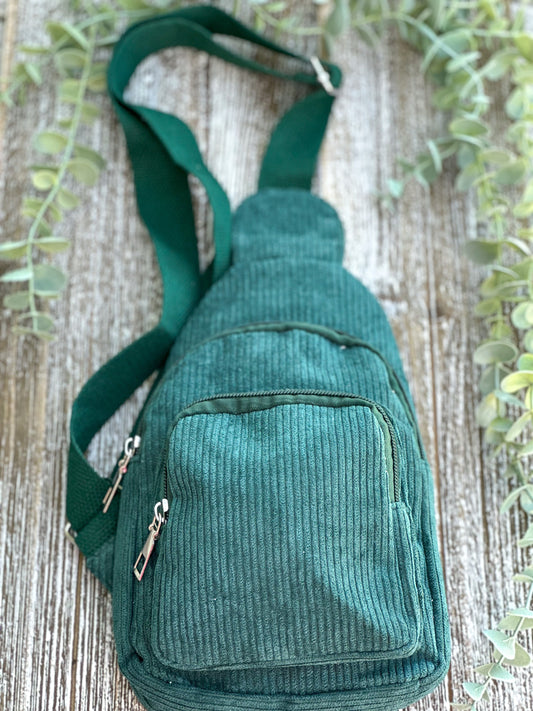 "The Corey" Dark Green Corduroy Sling Bag