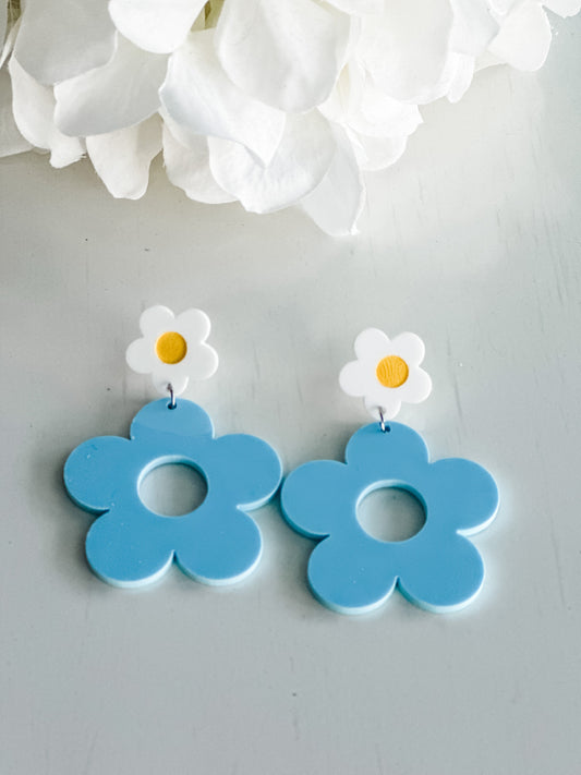 "Fabulous Floral" Blue Dangle Earrings