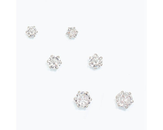 Cubic Zirconia Stud Earring Set – Silver-Tone Prong Settings