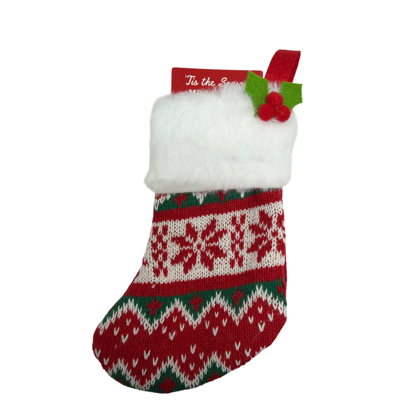 Mini Knit Stocking - Red With Red Snowflake