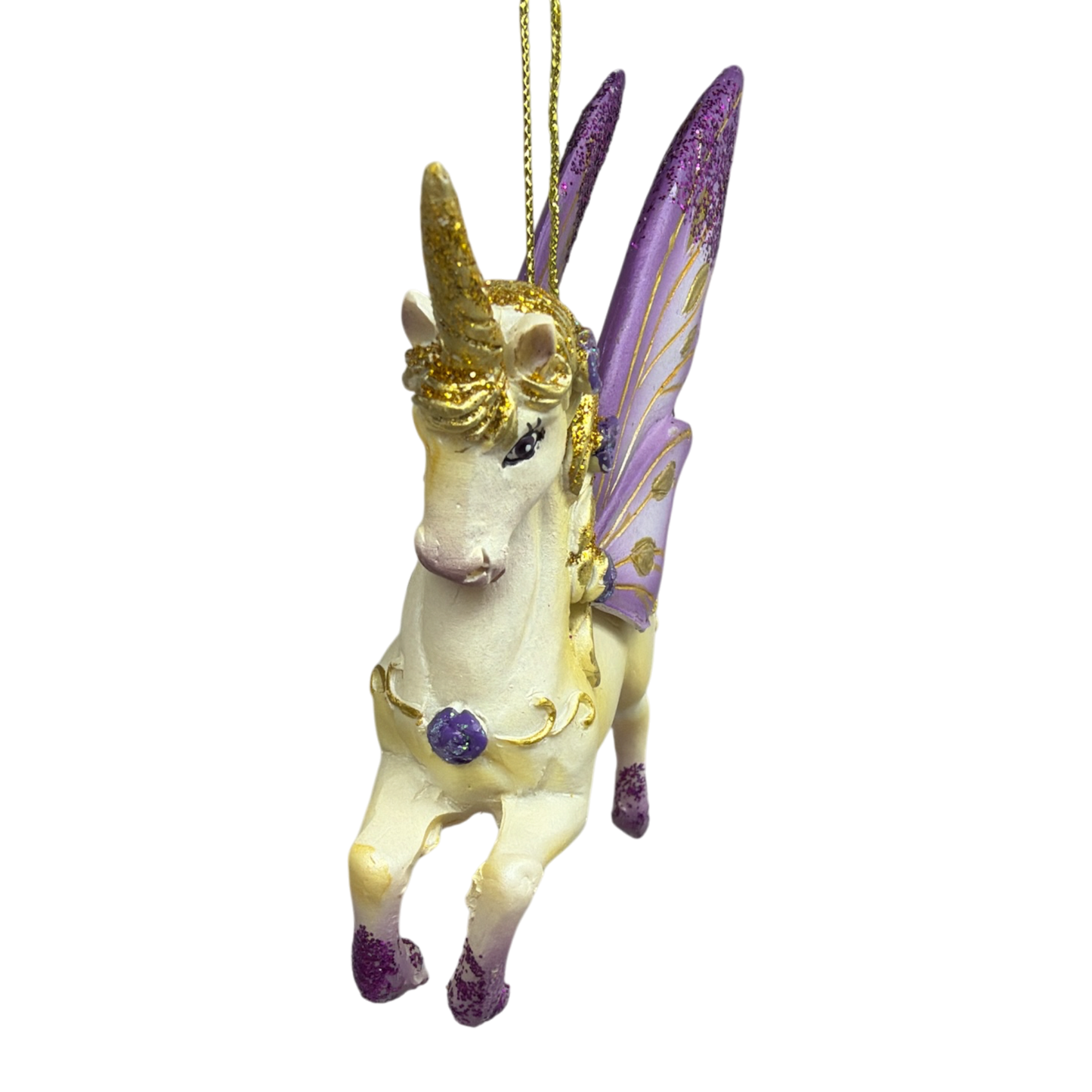 Purple Winged / Gold Mane Unicorn Ornament