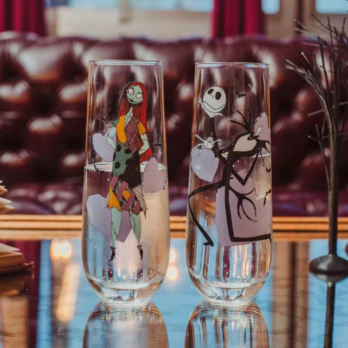 Jack and Sally Nightmare Before Christmas Stemless Wine Glass Set