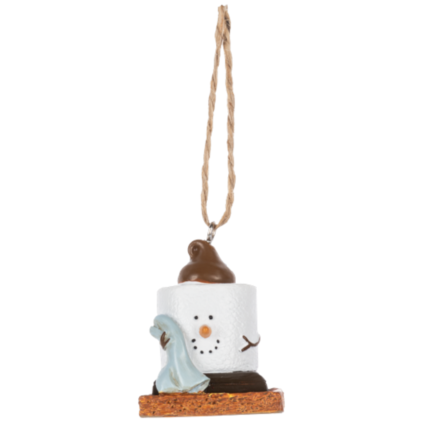S'mores Baby in Blue: A Cozy Campfire Cherub Ornament