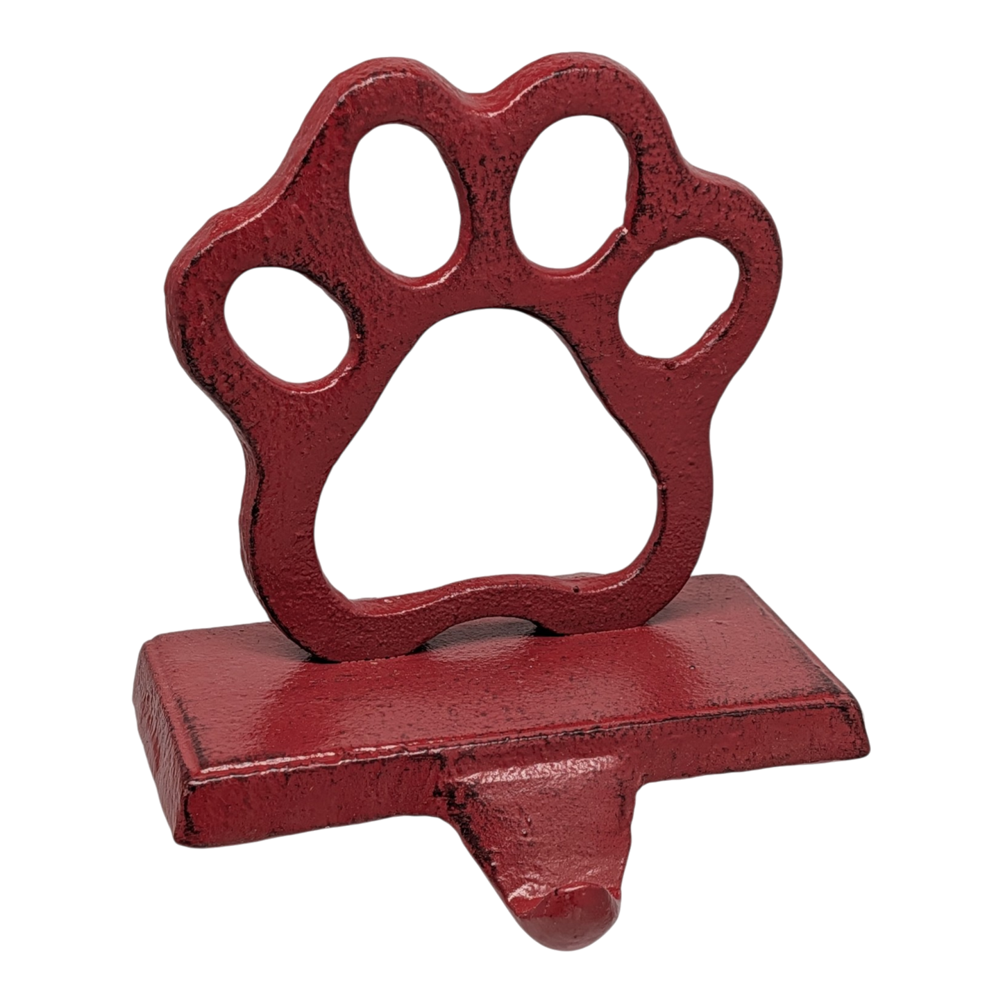 Cast Iron Paw Print Stocking Holder - Red