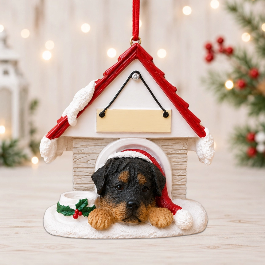 Ceramic Doghouse Ornament - Rottweiler