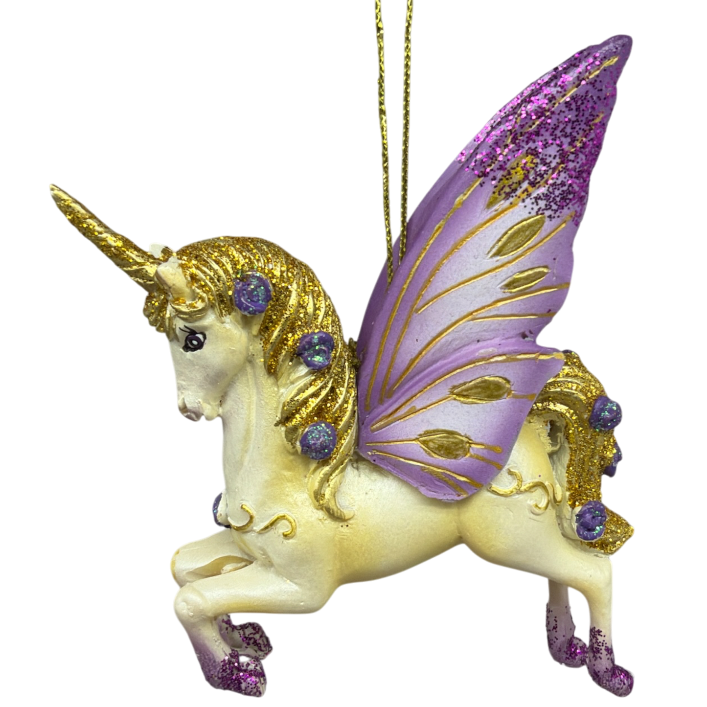 Purple Winged / Gold Mane Unicorn Ornament