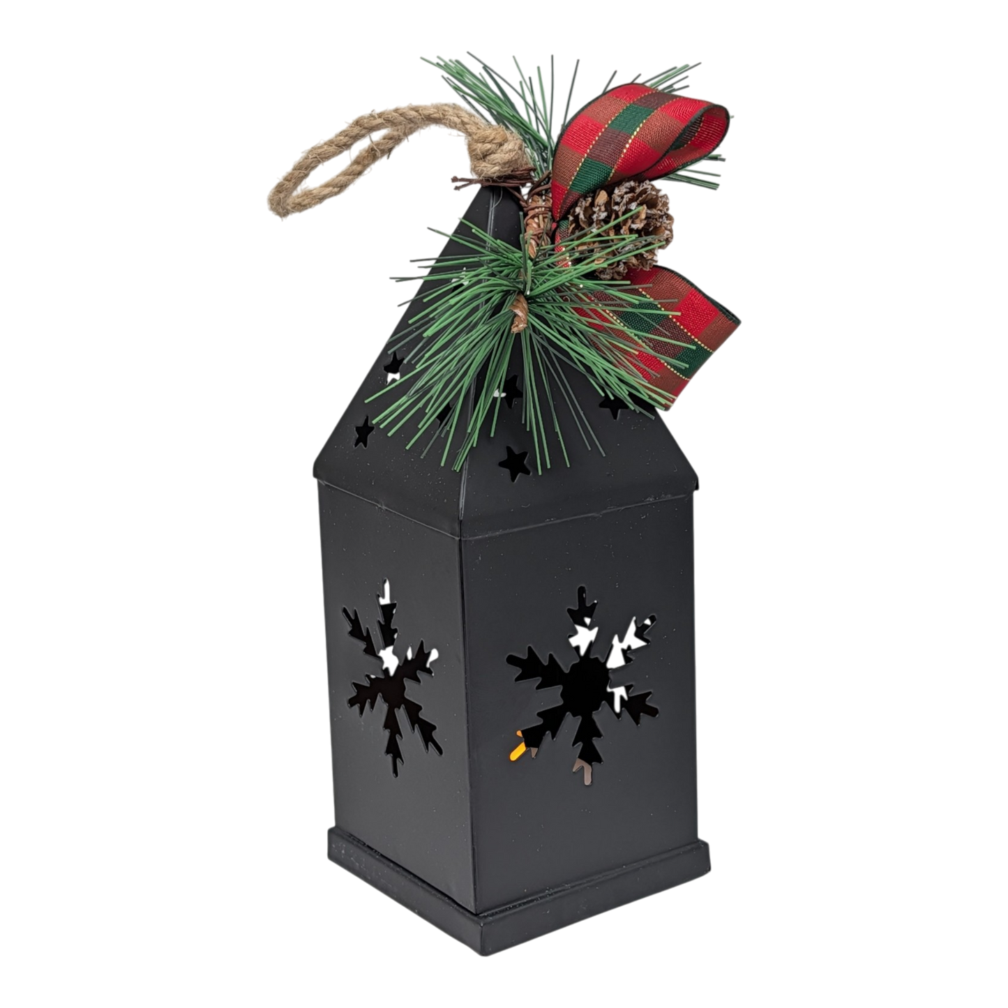 Punched-Tin Lighted Lantern - Matte Black