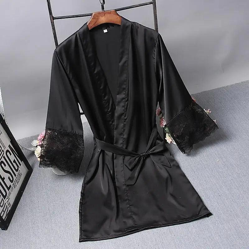 Lightweight Pink Women Sleepwear Classic Design Silk Bathrobe Lace Trim Bridesmaid Bride Party Robes