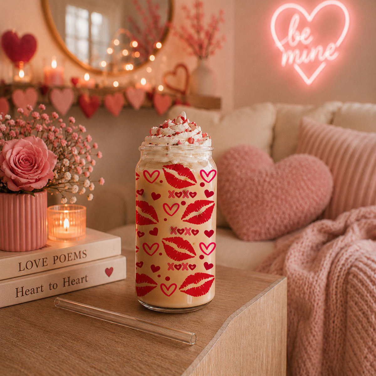 Fun and stylish 20oz glass tumblers with XOXO, red lips, and hearts for wholesale. Chic wholesale 20oz glass cups with red lips, hearts, and XOXO graphics.
Modern 20oz glass cups with XOXO, red lips, and hearts for a trendy touch.
Flirty 20oz glass cups with pink XOXO, red lips, and hearts for her.
