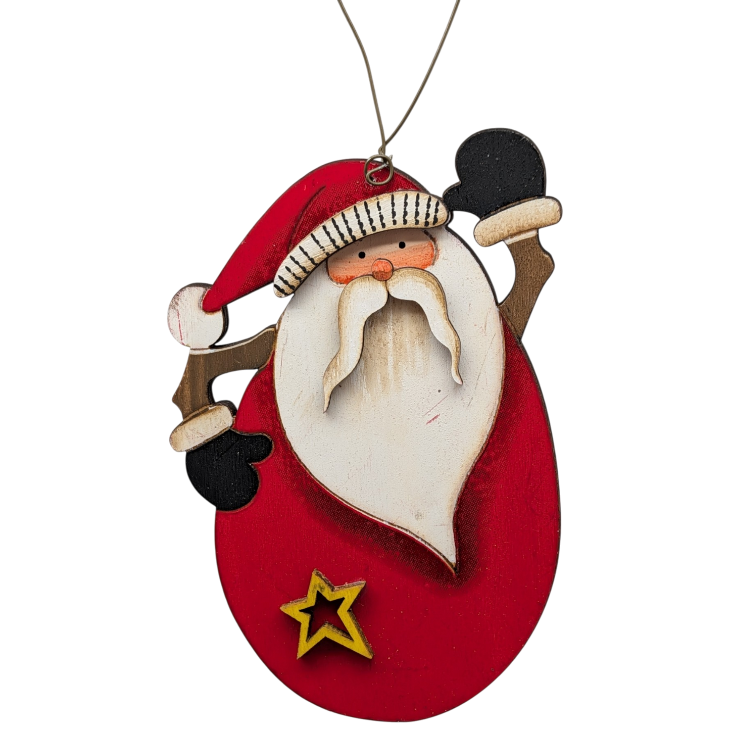 Saint Nick's Joyful Salute: Hand-Painted Plywood Ornament
