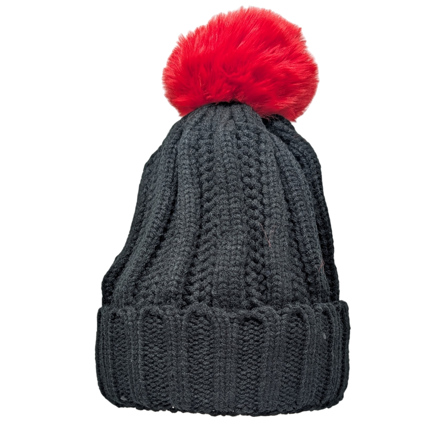 Knit Hat With Three Interchangeable Poms - Black