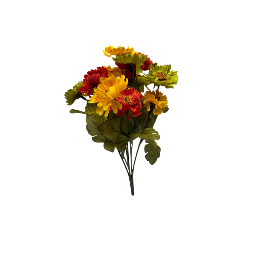 11 inch Faux Mini Straw Dasies - Red Yellow Green Flowers