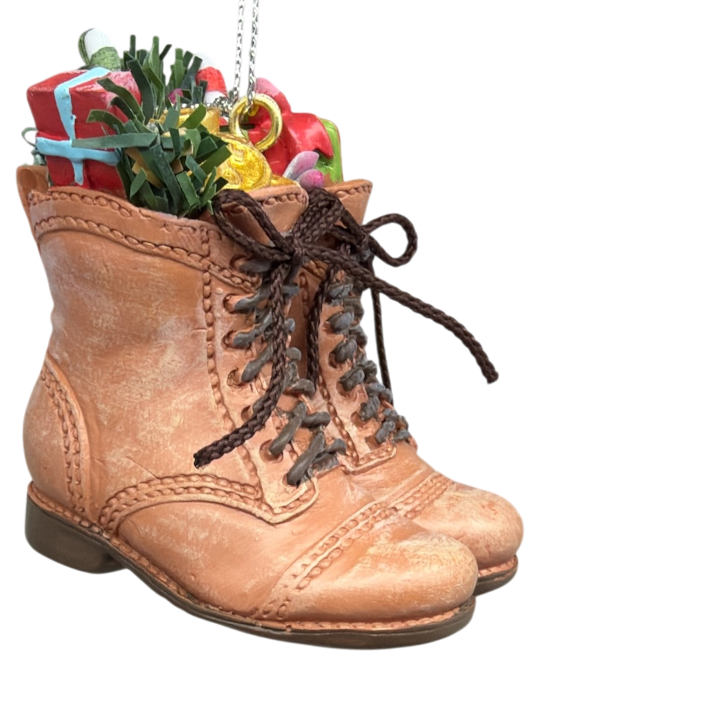 Filled Boots With Joy Ornament  - Brown