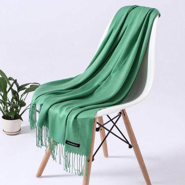 Luxury Fashion Winter Solid Colorful Soft Scarf Hijabs Tassels Long Warm Shawls Hijabs Lightweight Scarfs Scarves Cashmere Elegant Hijabs Scarves Wraps For Women