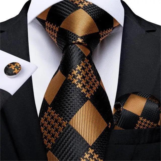 Luxury Wedding Party Floral Design Silk Necktie Hanky And Matching Cufflinks Set For Men Classic Design Necktie Set For Men