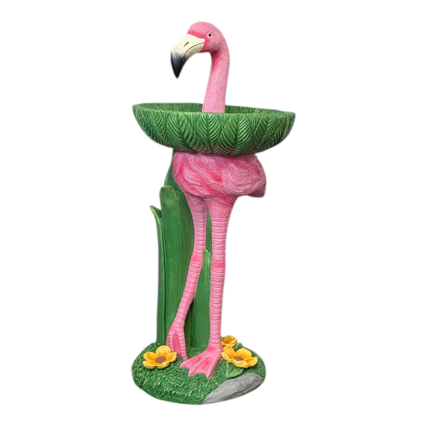 Flamingo Magnesium Bird Bath - 29 Inches Tall