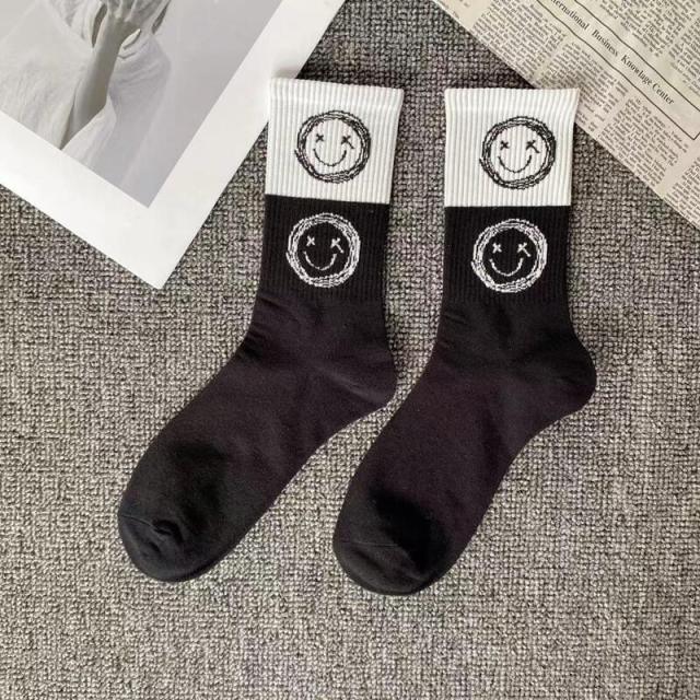 Marble Print Style Harajuku Skateboard Long Socks Creative Fun Lightning Hip Hop Style Socks Streetwear Casual Cotton Socks Unisex Street Couple Socks For Men And Women