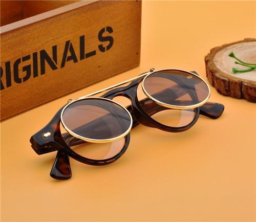 Men Vintage Flat Top Goggles Round Design Metal Retro Glasses For Men & Women Flip Up Sun Glasses New Colourful Fashionable Sunglasses For Men & Women