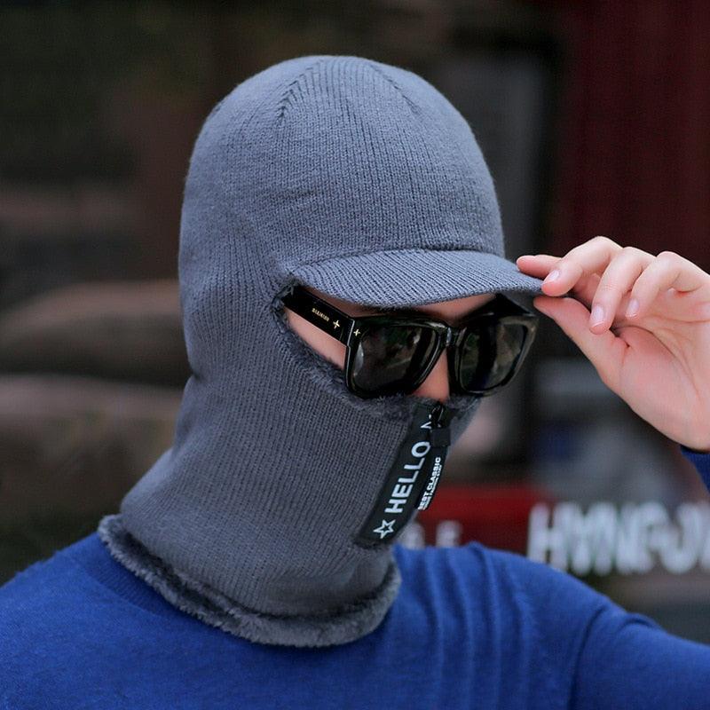 Men Winter Knitted Hat With Zipper New Add Fur Lined Warm Brim Winter Hats For Men Keep Face Ear Warm Balaclava Cap Balaclava Gorgas Bonnet Knitted Hat Windproof Ski Mask Cold Weather Face Mask Motorcycle Balaclava Hood Warmer Winter Sports Cap