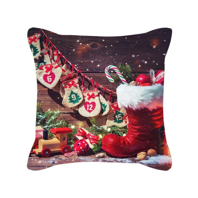 Merry Christmas Cushion Covers Snowman Christmas Santa Pillow Covers Santa Claus Pillow Covers Christmas Tree Santa Deer Printed Pillow Cover Home Decor Pillowcase For Couch 45X45CM