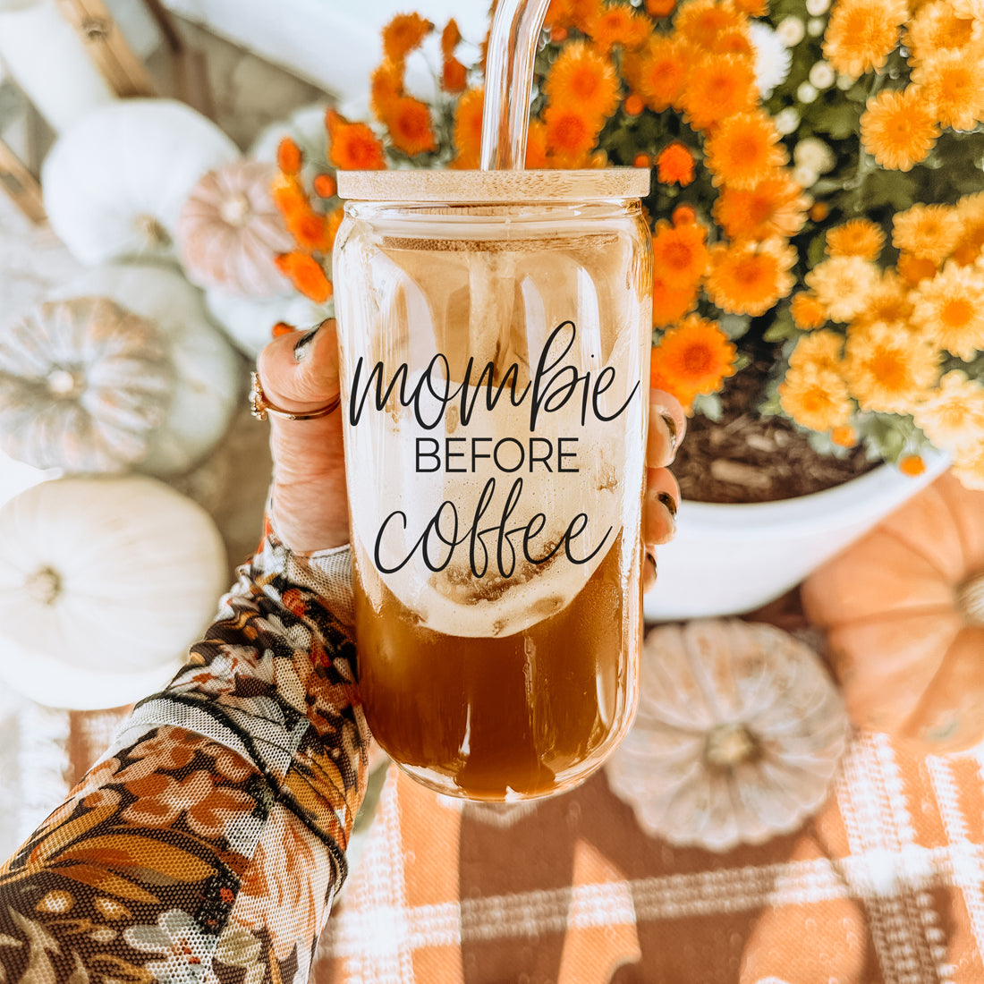 Tired mom essential drinking glass set
Mombie life sustainable glass tumbler