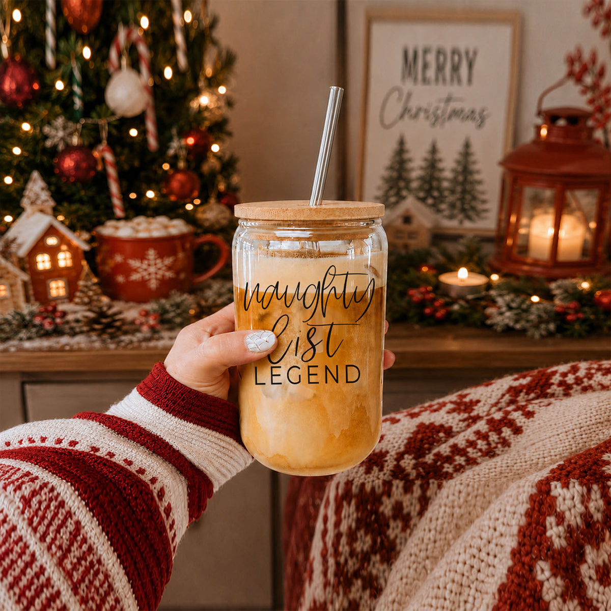 festive iced coffee tumbler
modern Christmas glass tumbler
neutral Christmas coffee cup
minimalist Christmas tumbler