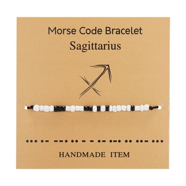 New Charm Bracelet For Women Men Twelve Zodiac Black White Rice Beads Adjustable Rope Chain Bracelet Natural Stone Beads Bracelet For Boyfriend Girlfriend Women