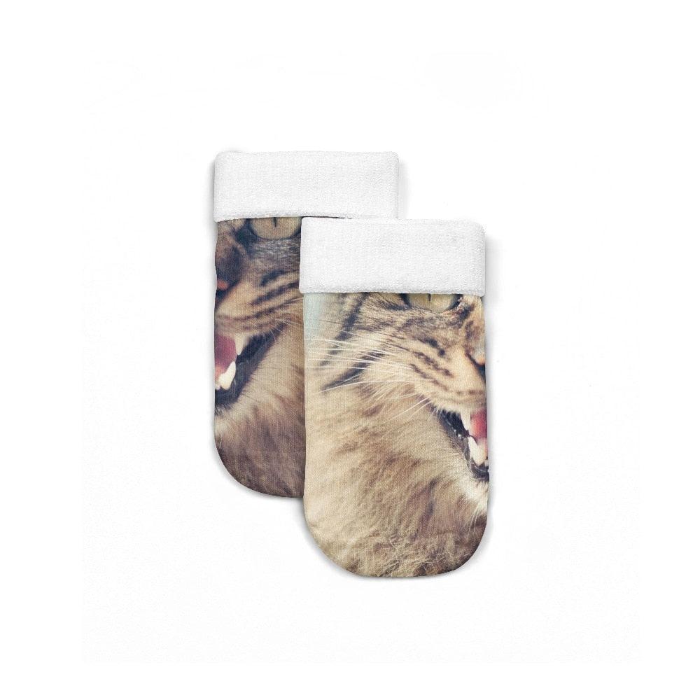 3D Printed Women Winter Christmas Socks Funny Creative Pet Cat Face Unisex Cotton Ankle Socks Children Gift Animal Lover Socks For Men And Women