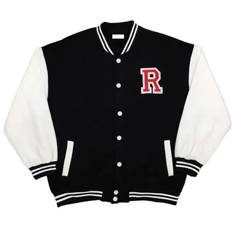 New Elegance Spring Autumn Coat Baseball Bomber Jacket Loose Letter R Men Women Couples Tops Plus Size Jackets Streetwear