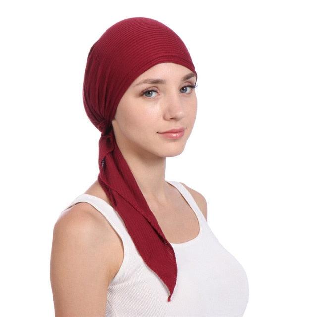 New Fashion Soft Cotton Solid Color Elastic Wrap Lightweight Scarf Hats Muslim Turban Elegant Bonnet Inner Hijab Hat Female Turbantes caps For Women