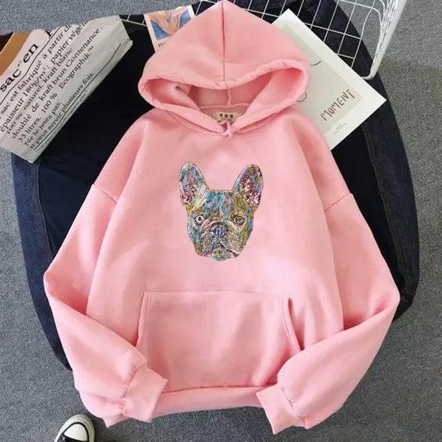 New French Bulldog Hoodies Oversized Cute Dog Print Sweatshirt Funny Graphic Unisex Fashion Hoodie Streetwear Female Hooded Cute Dog Print Sweatshirt Funny Graphic Unisex Fashion Hoodie