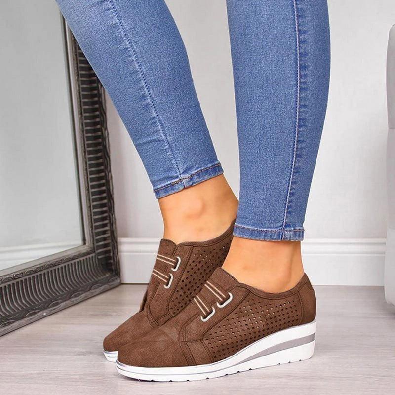 New High Heel Casual Womens Sneakers Breathable Height Increasing Shoes Air Cushion Comfortable Sneakers Women's Vulcanize Leather Shoes Luxury Walking Women Outdoor Shoes