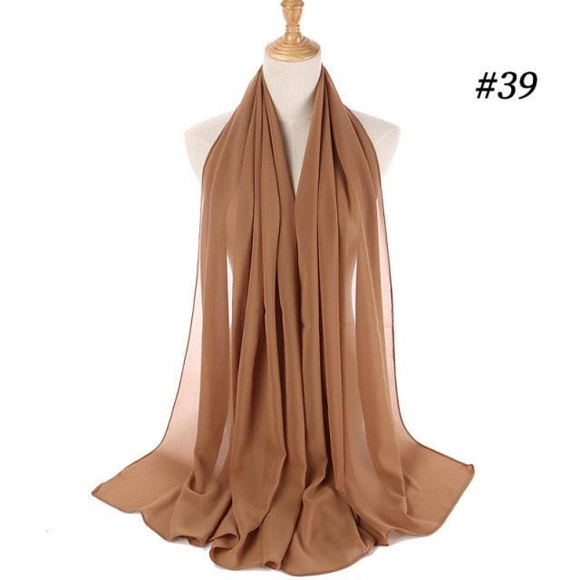 New Long Solid Colorful Soft Chiffon Hijab Elegant Scarf Wrap Lightweight Islamic Head Wear Escharpe Shawls Headband Stole Muslim Hijabs Wrap Headscarf Scarves Colors For Women