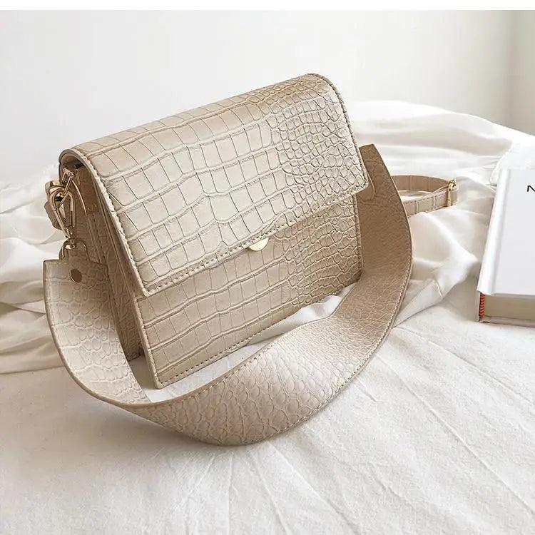 Female Flip Square Bag Leather Women's Designer Handbag Crocodile Pattern Shoulder Messenger Bags